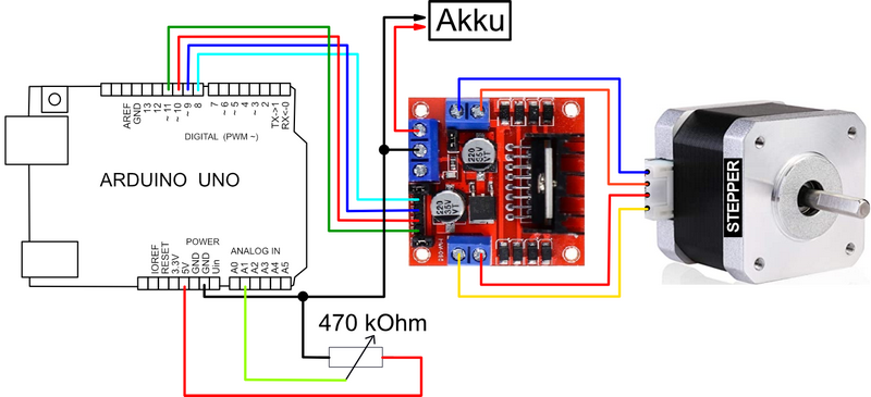 Anschluß vom Motor,Platine und Poti am Arduino