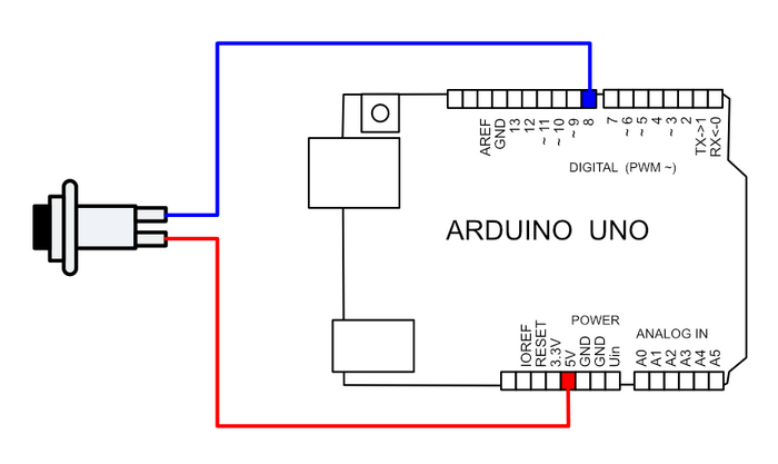 Taster am Arduino angeschlossen