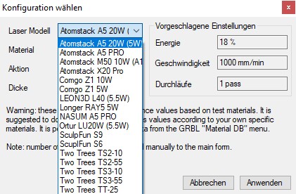 Laser ausw&auml;hlen
